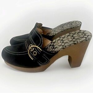 Coach Deirdre Suede Heeled Mule Women’s Sz 10 Black Designer Casual‎ Retro Shoes